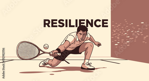 Courageous Tennis Player Demonstrates Resilience Through Determined Athletic Action
