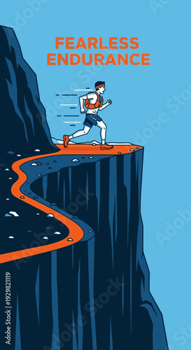 Courageous Runner Embarks on a Cliffside Path, Demonstrating Resilience and Determination