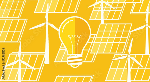 renewable energy concept with lightbulb and solar panels