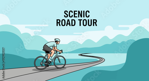 Cyclist Embarks on Scenic Road Tour, Enjoying Lush Landscapes and Picturesque Views