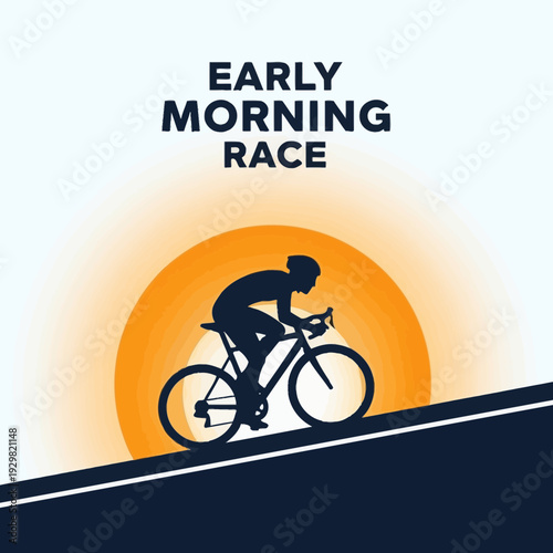 Cyclist Ascending Sloped Road During Sunrise Depicting Endurance and Athletic Competition