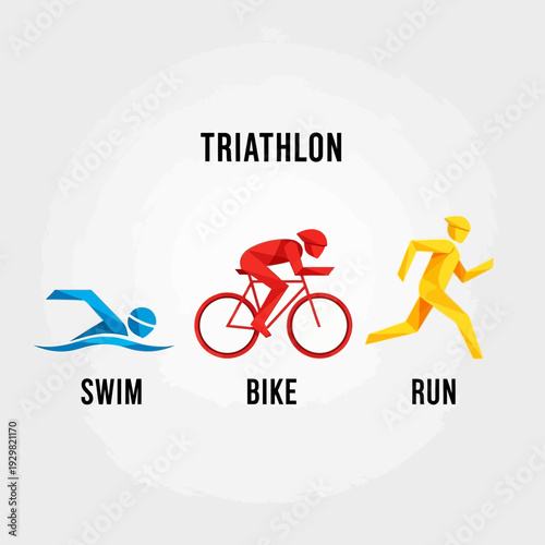 Conceptual Illustration of Triathlon Sports, Representing Swim, Bike, and Run Activities Perfectly