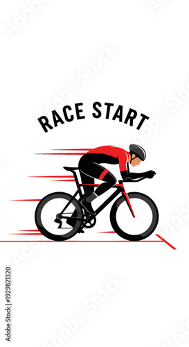 Cyclist Begins Race, Dynamic Action Illustration of Competitive Biking Event