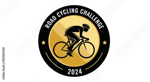 Cycling Challenge Badge Design Featuring Cyclist Silhouette And 2024 Date Graphics