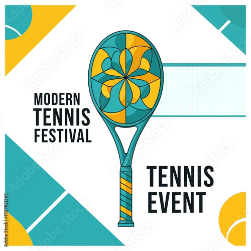 Contemporary Illustration Showcasing Vibrant Tennis Racket Design for Sports Festival Promotion