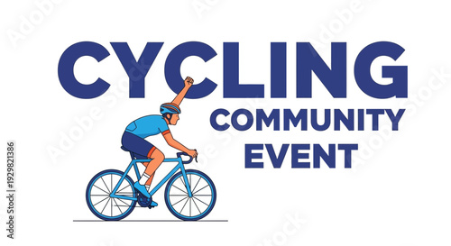 Cycling Community Celebration Event Depicting Joyful Cyclist With Raised Arm And Bicycle