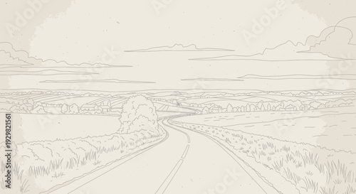 road to nowhere, empty landscape, sketch