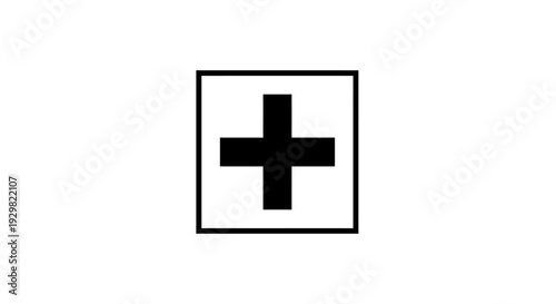 Black Plus Sign Inside Square Symbol.