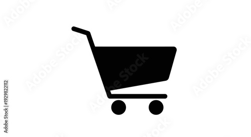 Black Shopping Cart Silhouette on White Background.