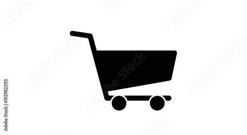 Black Shopping Cart Silhouette on White Background.