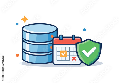 Secure data retention policy management and automated lifecycle deletion in enterprise compliance, a simple database icon paired with a small calendar