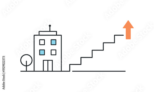 Business scaling strategy and operational expansion planning in a growing company environment, a simple staircase rising upward beside a minimal