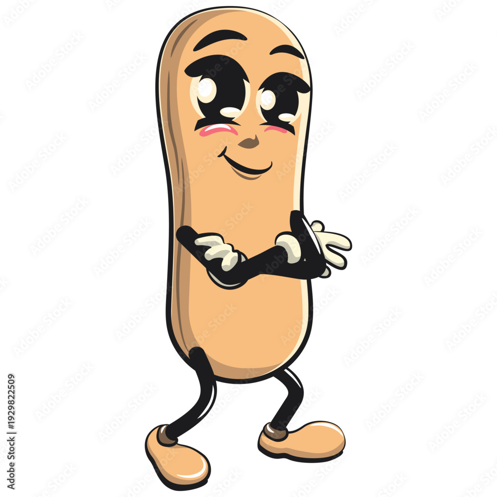 Fototapeta premium cute ladyfinger biscuit mascot character folding his arms calmly, isolated vector illustration, work of hand drawn