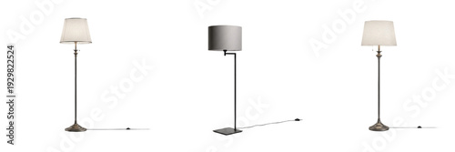 Set of Modern Elegant Floor Lamps with Fabric Shades and Transparent Background PNG