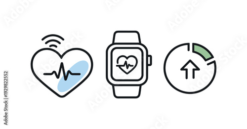 Remote cardiac rehabilitation monitoring program for post discharge patients using connected wearable sensors, a compact heart icon paired with a