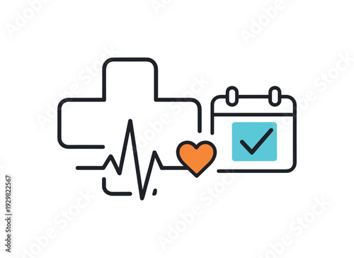 Healthcare monitoring and preventive medical care in everyday lifestyle management, a simple medical cross combined with a small heart pulse line and