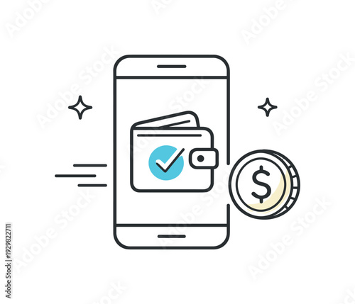Digital payment wallet and mobile banking management in a modern cashless economy environment, a simple smartphone displaying a small wallet icon