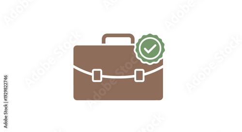 Brown Briefcase with Green Check Mark.