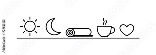 Work-life balance and mental wellness practices for maintaining energy and reducing stress in a demanding professional lifestyle, sun icon, crescent