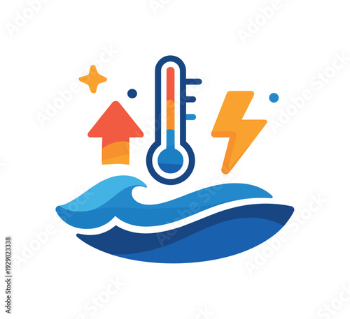 Ocean thermal energy conversion and innovative marine-based renewable power systems, a compact wave icon combined with a small temperature gradient