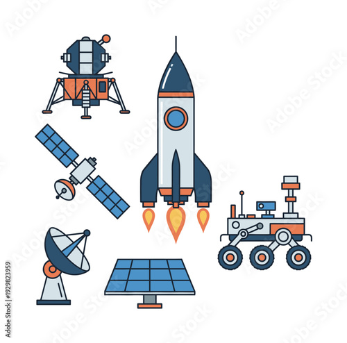 Space technology elements illustrating cosmic journey, modern astronomy, and scientific discovery
