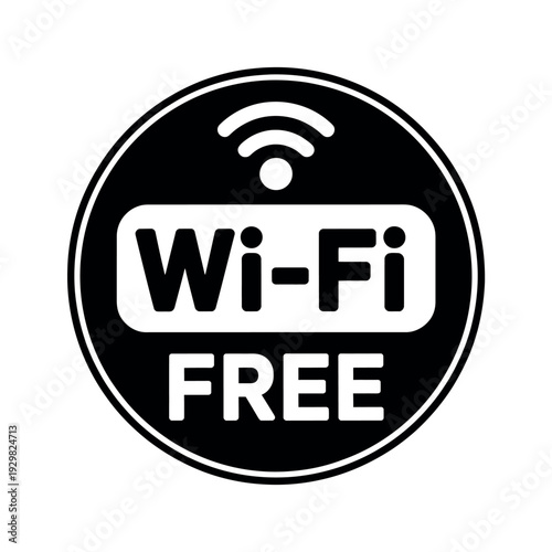 A black and white sign indicating free Wi-Fi is available in a public place