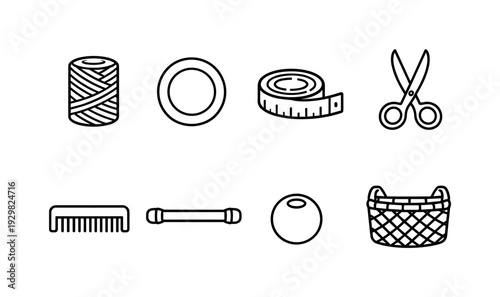 Macrame tools: macrame cord, wooden ring, measuring tape, scissors, comb, hanging rod, bead, storage basket