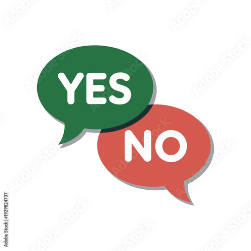 A graphic illustration of yes and no speech bubbles in green and red colors