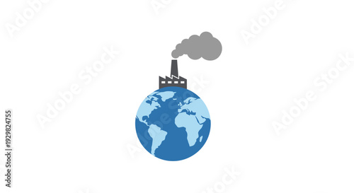 Globe with Pollution Emitting Factory Illustration.
