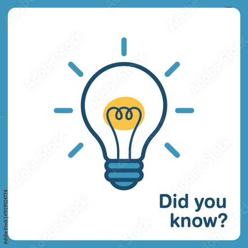 A lightbulb with a yellow center and blue lines on a white background with text