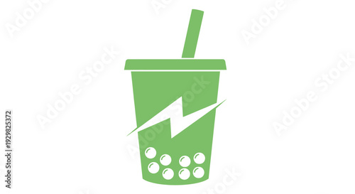 Green Plastic Cup with Straw and Boba.