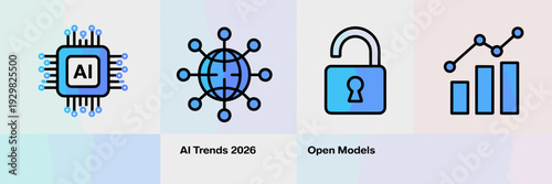Global AI connectivity and open access icons – Suitable for international tech summits, connectivity solutions, or digital infrastructure themes.