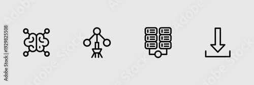 Minimalist foundation model ecosystem icons – Suitable for minimalist web design, technical whitepapers, or computer science education.