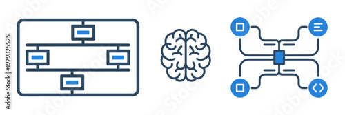 Technology strategy icon sheet with roadmap and code repository