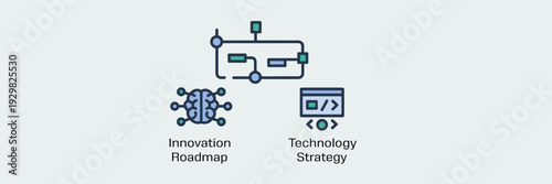 Innovation roadmap vector icons for tech strategy and planning