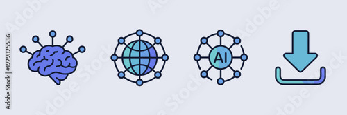 AI democratization concept icons in clean flat design style