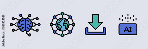 Minimalist icons for global AI access and model downloading