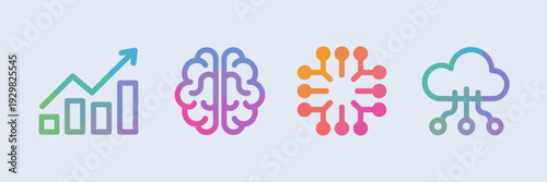 Colorful gradient tech icons for data science – Perfect for SaaS.