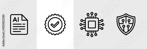 Responsible AI icons with checklist and shield – Great for legal compliance or tech audit tools.