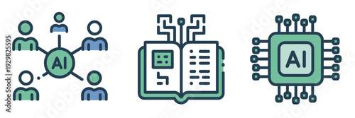 Modern AI innovation and collaboration icons – Perfect for startup branding, tech event promotions, or social media graphics.