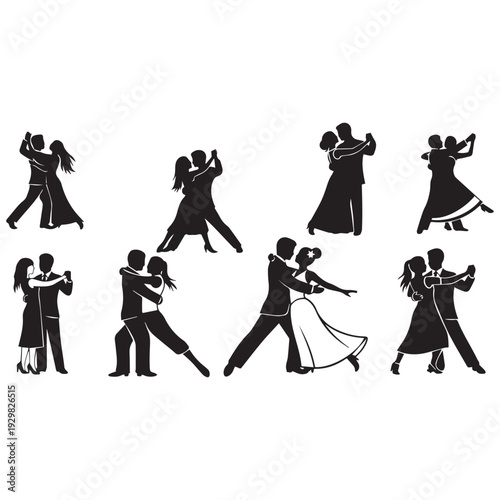 Elegant couples dancing together in various poses