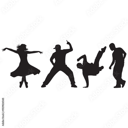 Diverse group of people dancing together in silhouette