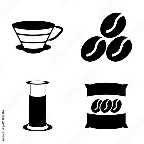 Coffee bean icon set and beverage elements