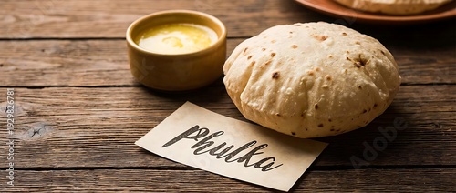 Fresh Homemade Phulka Roti with Bowl of Ghee