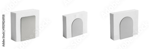 Photos Set of Modern White Napkin Holders with Grey Inset Isolated Transparent Backgrou