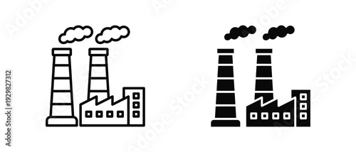 Factory Chimney icon set with style outline and solid. vector simple elements for design and presentation.