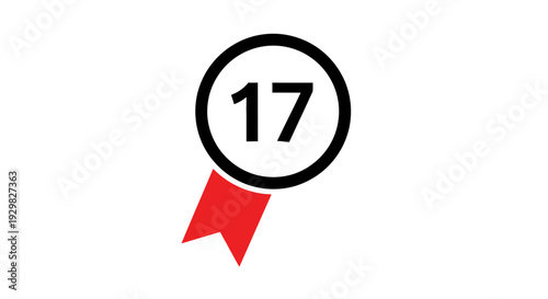 Number 17 Badge Icon with Red Tag.