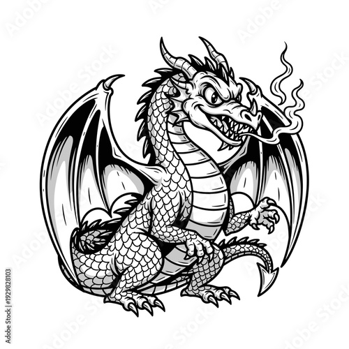 Fierce Dragon Breathing Smoke with Wings Spread Wide.