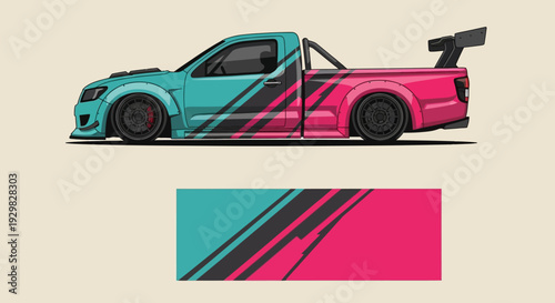 Vibrant Teal and Pink Custom Sports Car Illustration.