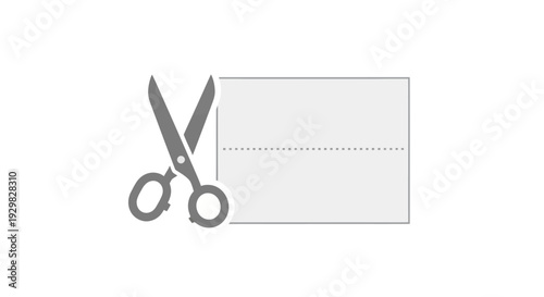 Scissors Cutting Through Blank White Paper.